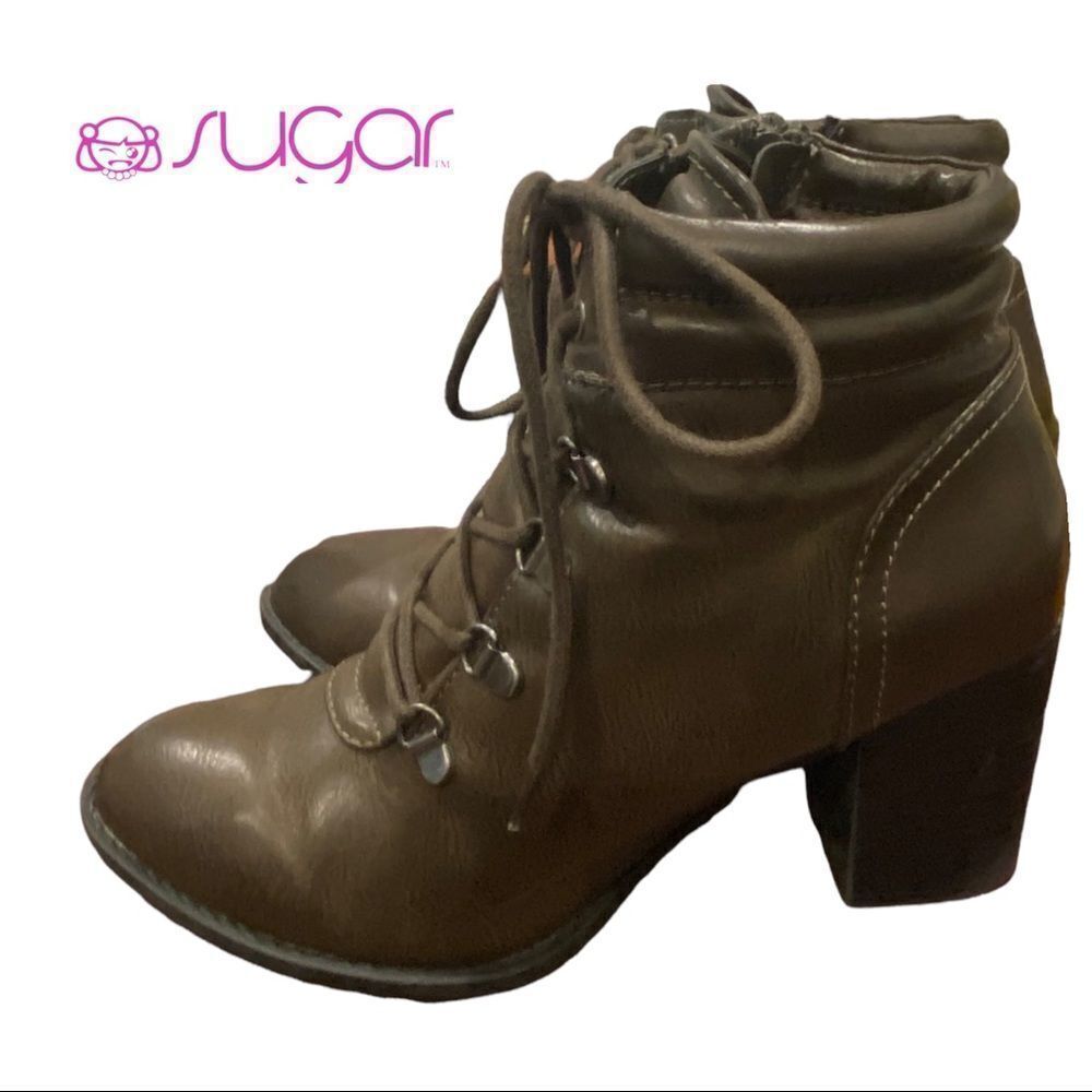 Sugar Lilly Women's Brown Lace Zipper Heeled Ankle Boots Booties 7.5